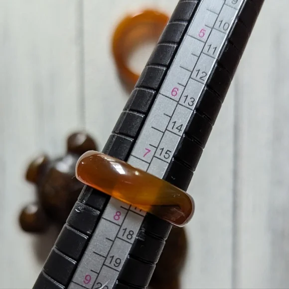 🤎 Set of 2 Banded Agate Warm Caramel Brown Semi-Precious Band Rings ~ 7 1/2 - Picture 13 of 16